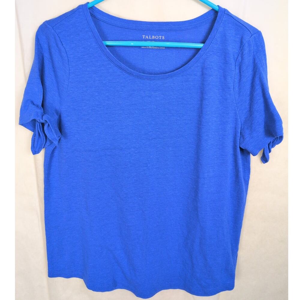 Talbots blue linen tie sleeve top Size Med Coastal Classic Preppy Minimal